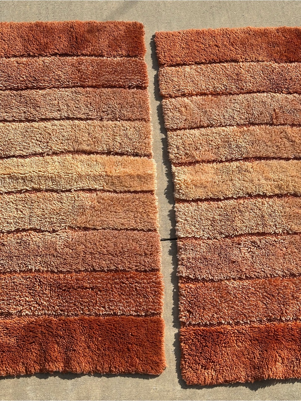 1970’s shag throw rug set of two shades of brown rust